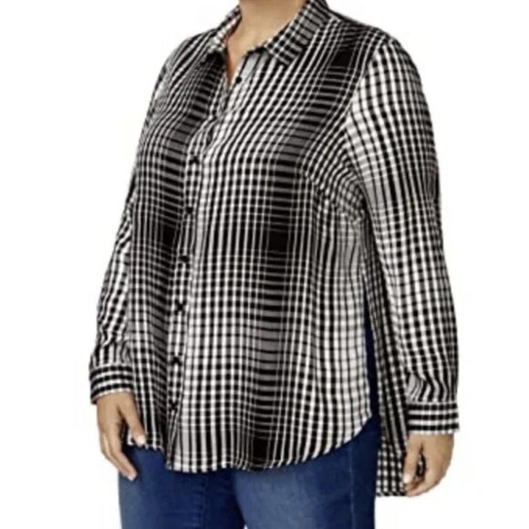 Melissa McCarthy Black White Blouse Top Hi-Low Checkered Size 4X Plus - Picture 1 of 14